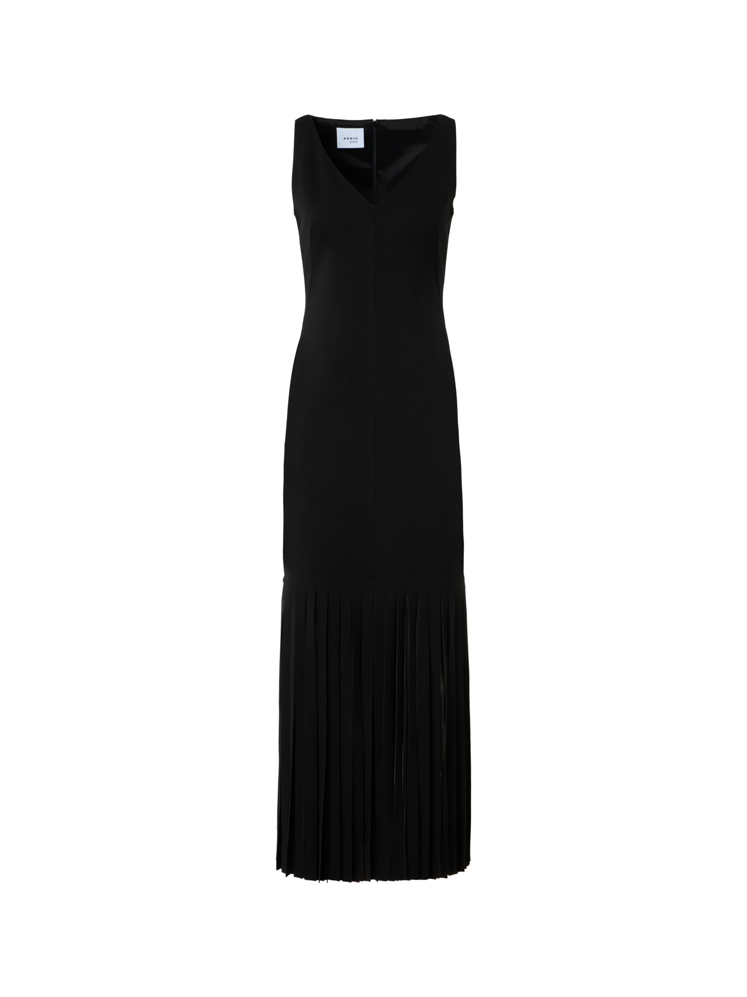 Designer Viscose Jersey Dress with Fringe Hem - black
