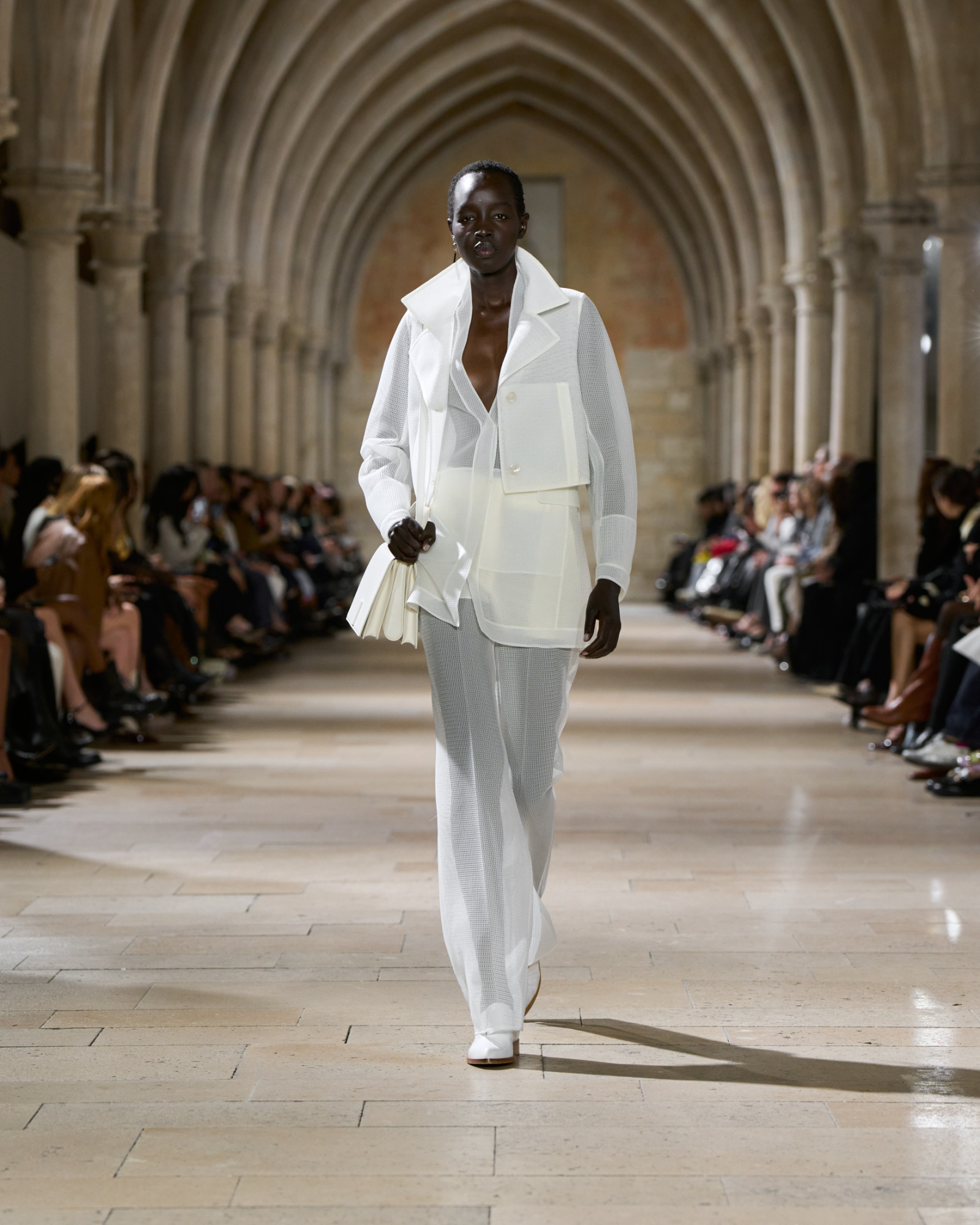 Designer Cropped Jacket in Sheer Techno-Grid - neutral - white 