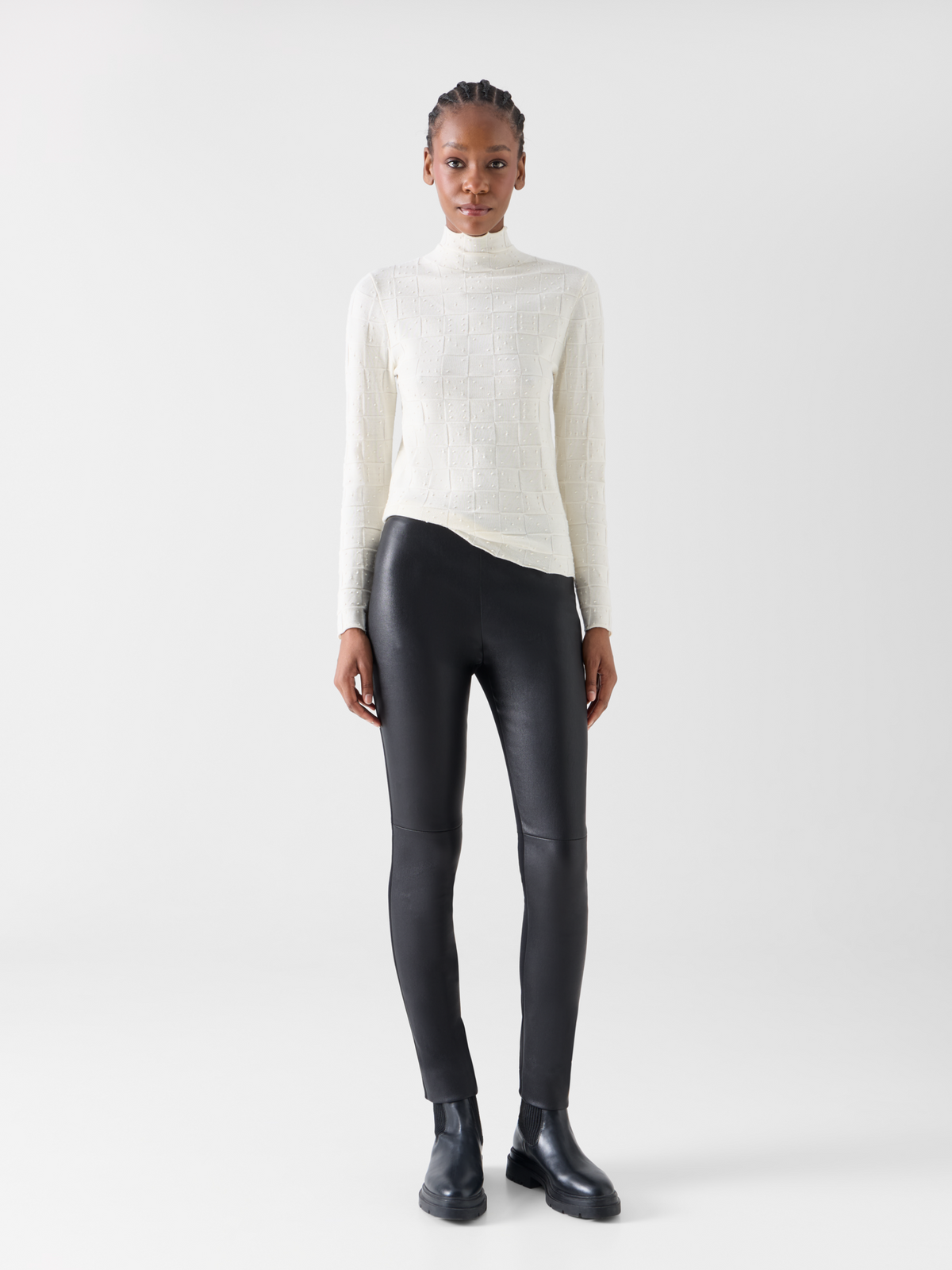 Designer Fitted Wool Sweater with 3D Dice Knit - ecru #editorial