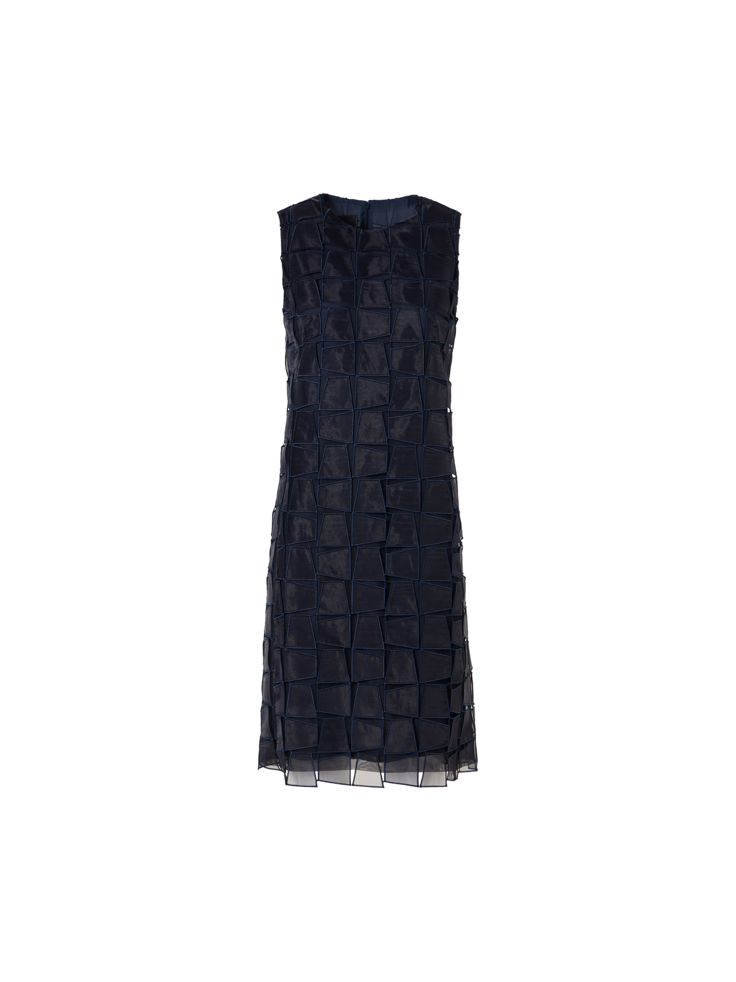 Designer Sleeveless Trapezoid Organza Sheath Dress - navy