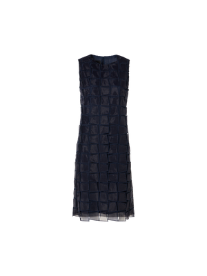 Designer Sleeveless Trapezoid Organza Sheath Dress - navy