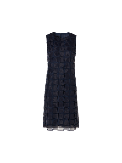 Designer Sleeveless Trapezoid Organza Sheath Dress - navy