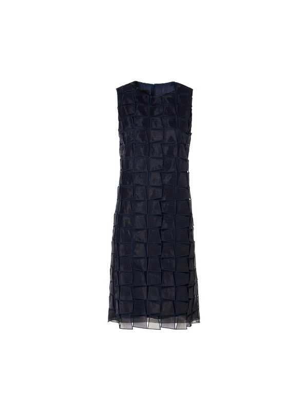 Designer Sleeveless Trapezoid Organza Sheath Dress - navy