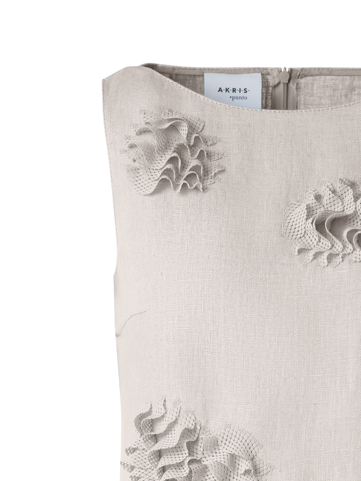 Designer Midi Linen Dress with 3D Carnation Detail - neutral - pastel - beige