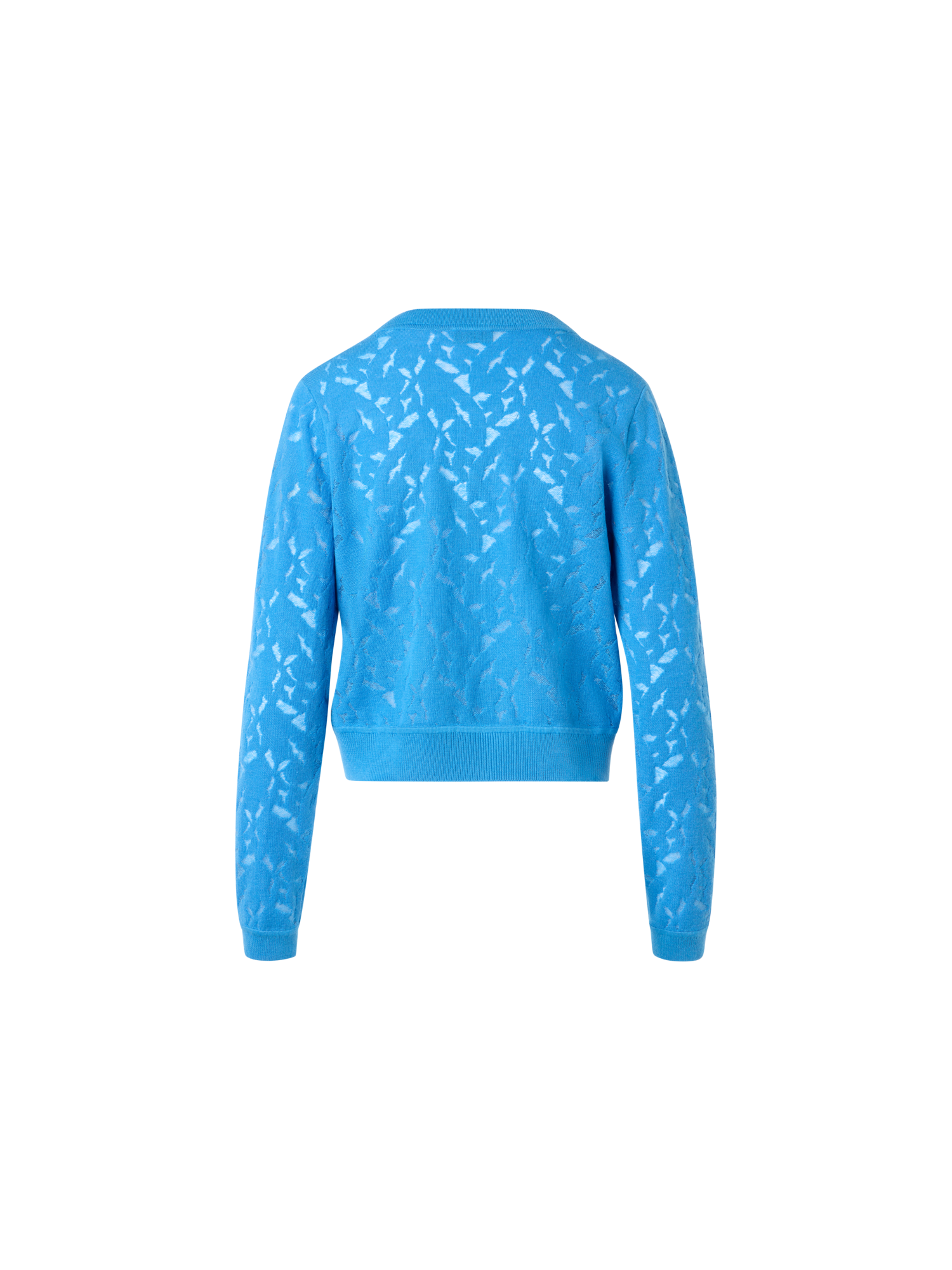 Designer Wool-Silk Whitecaps Intarsia Cardigan - blue