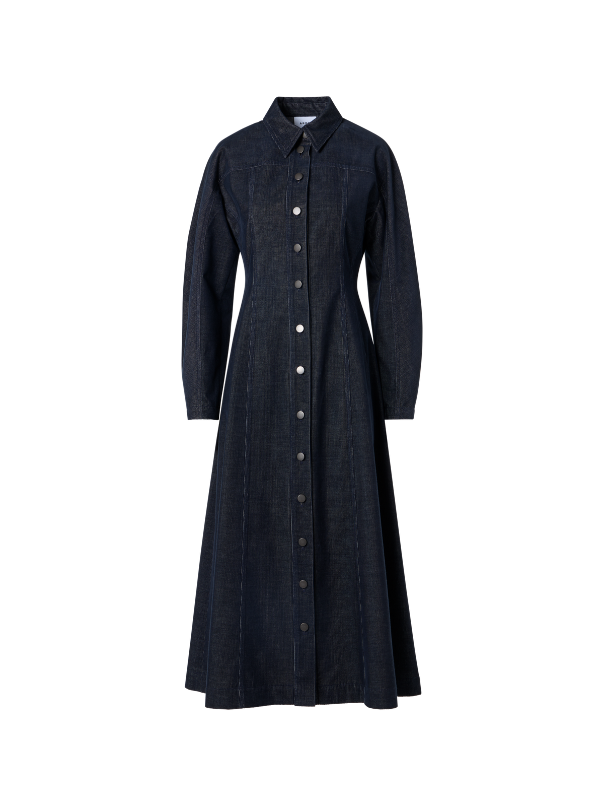 Designer Fit-and-Flare Midi Dress in Changeant Micro Corduroy - navy