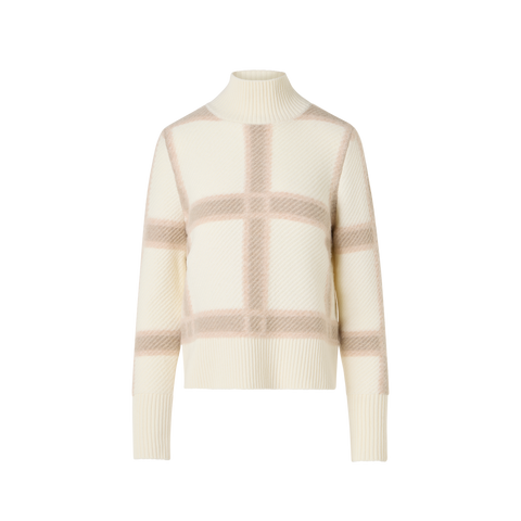 Wool Cashmere Sweater with Intarsia Plaid