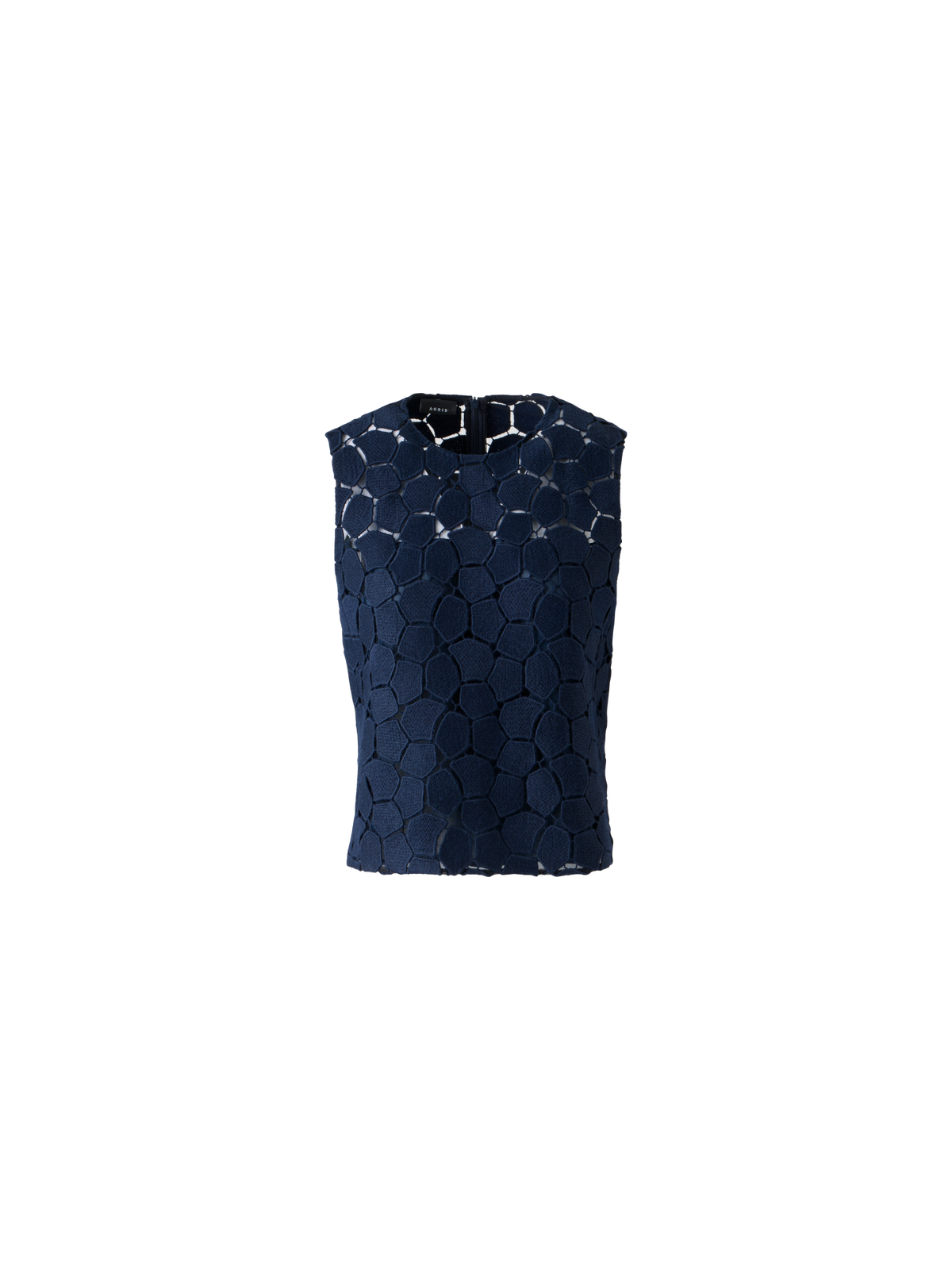 Designer Sleeveless Top with Lapis Lazuli Embroidery - neutral - navy - blue