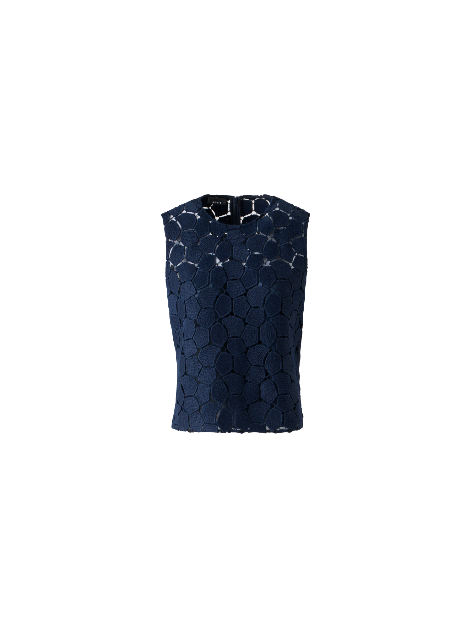 Designer Sleeveless Top with Lapis Lazuli Embroidery - neutral - navy - blue