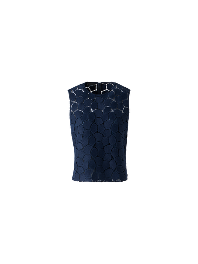 Designer Sleeveless Top with Lapis Lazuli Embroidery - neutral - navy - blue