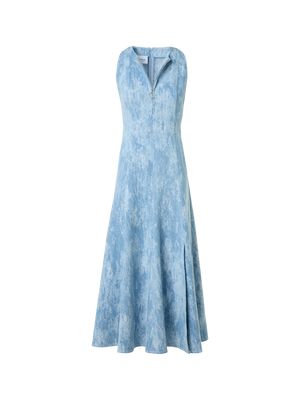 Designer Fit-and-Flare Jacquard Denim Midi Dress - blue