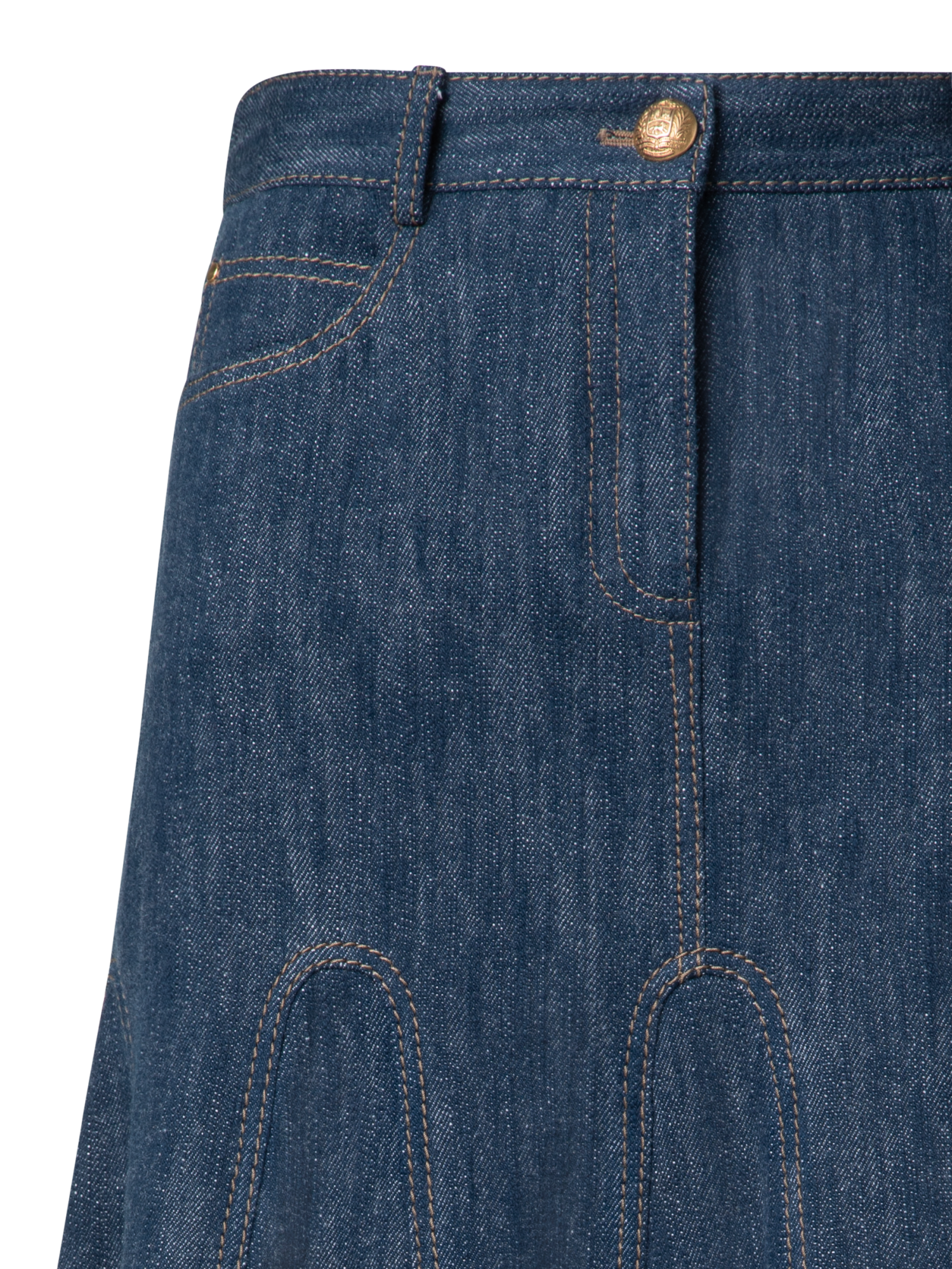 Designer Pleated Denim Midi Skirt - navy - blue