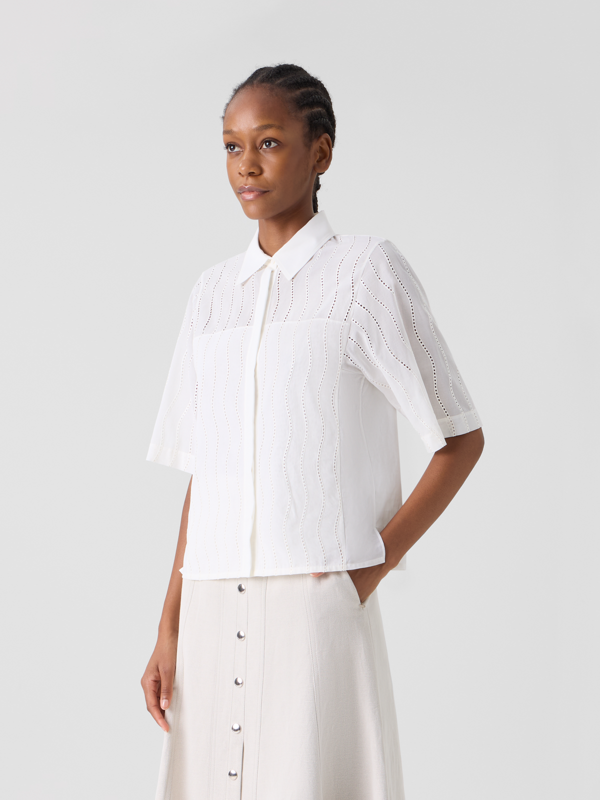 Designer Embroidered Boxy Cotton Blouse - ecru #editorial