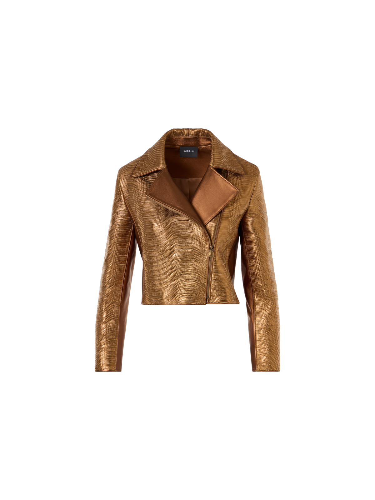 Designer Short Lamé Leather Stripe Embroidery Jacket - gold