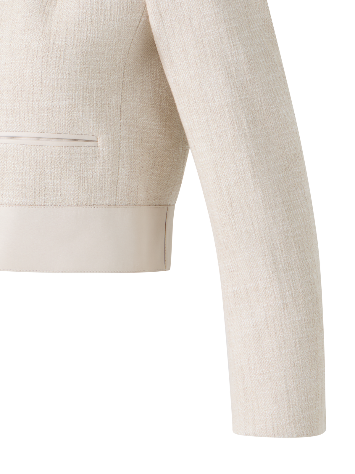 Designer Short Jacket in Cotton Denim with Leather Trim - neutral - ecru - white