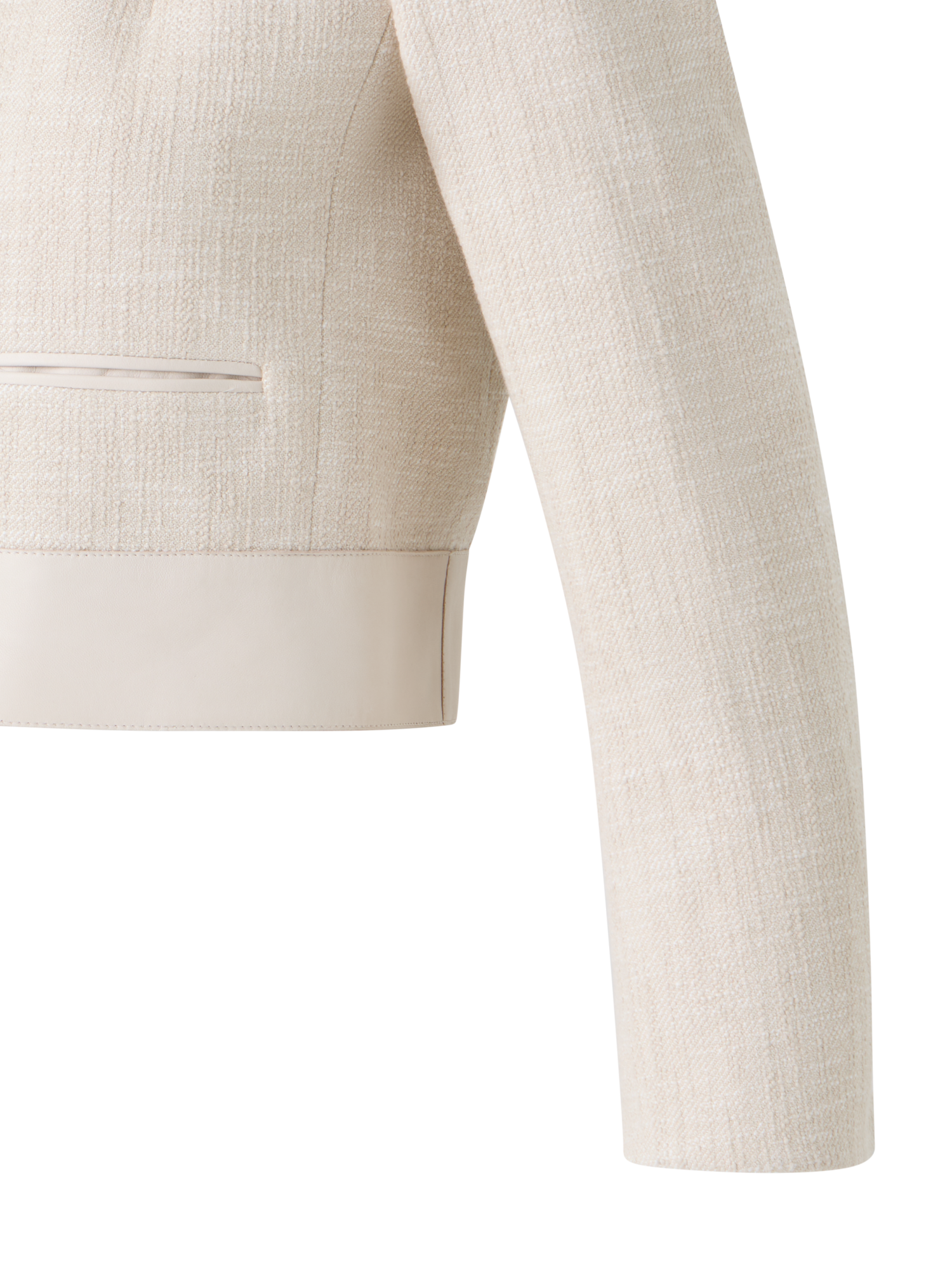 Designer Short Jacket in Cotton Denim with Leather Trim - neutral - ecru - white