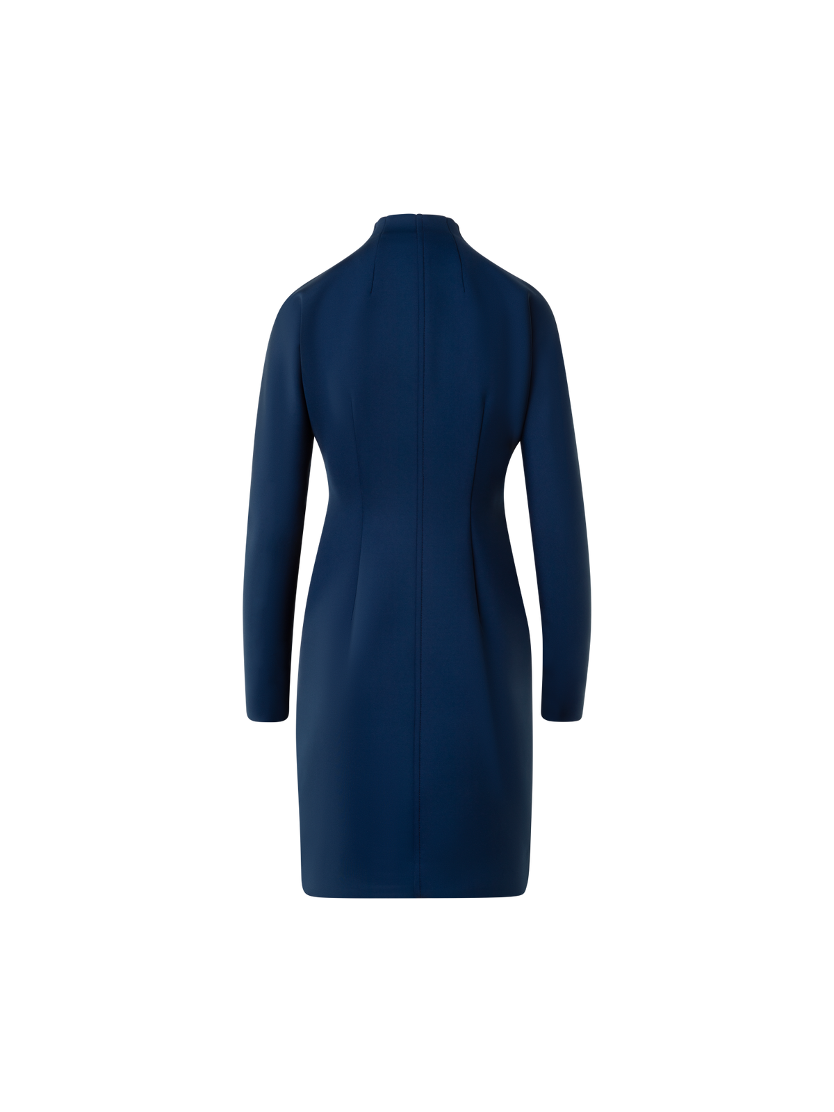 Designer Short Fitted Mock Neck Dress in Techno Neoprene - neutral - navy - blue