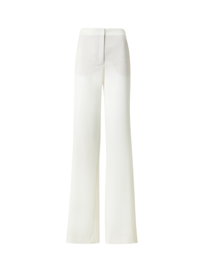 Designer Straight Laser Cut Pants with Elastic Waist - neutral - ecru - white