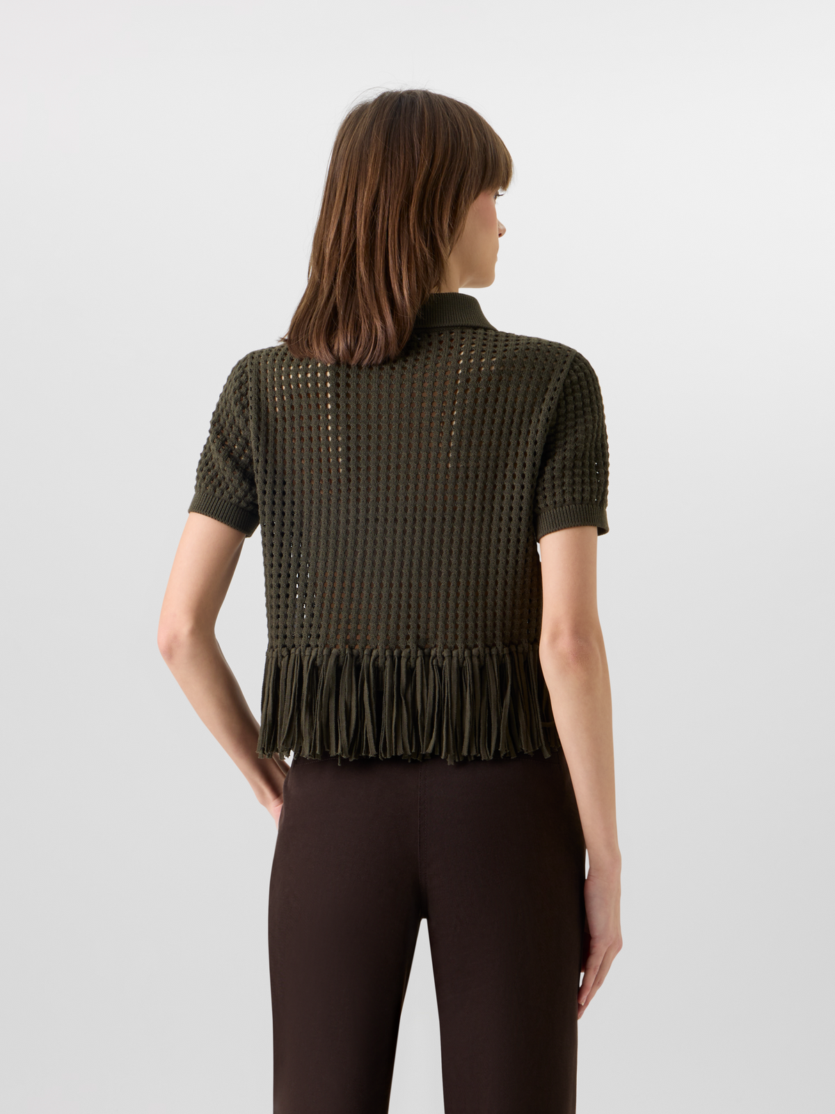 Designer Short-Sleeve Chunky Cotton Mesh Knit Cardigan - green #editorial