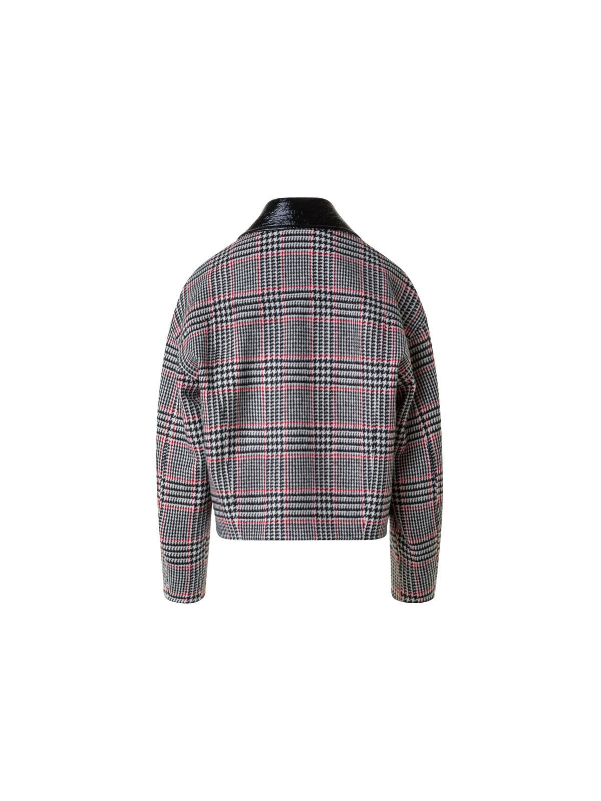 Designer Glencheck Tweed Jacket with Faux Leather Collar - black - multicolor