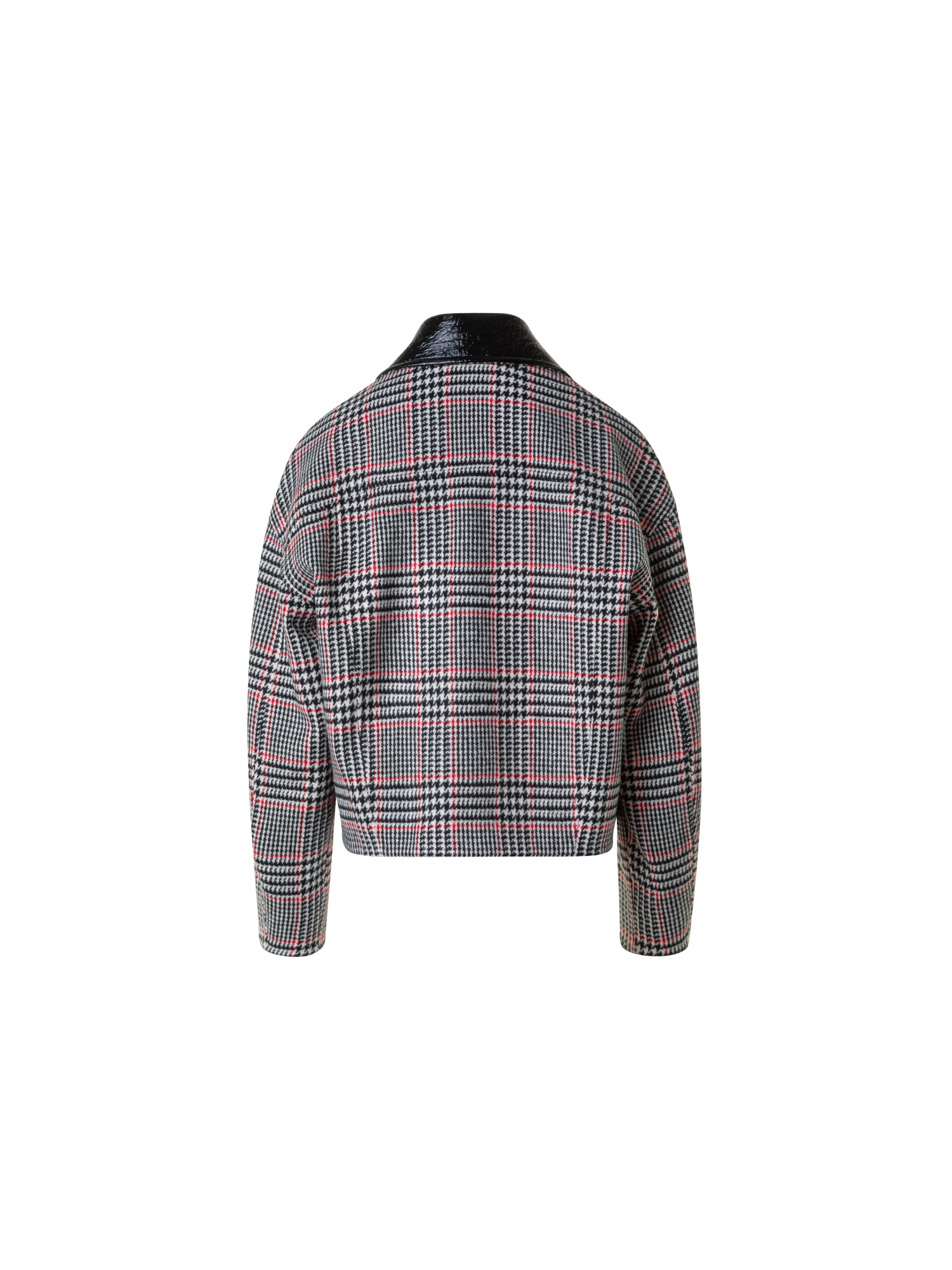 Designer Glencheck Tweed Jacket with Faux Leather Collar - black - multicolor