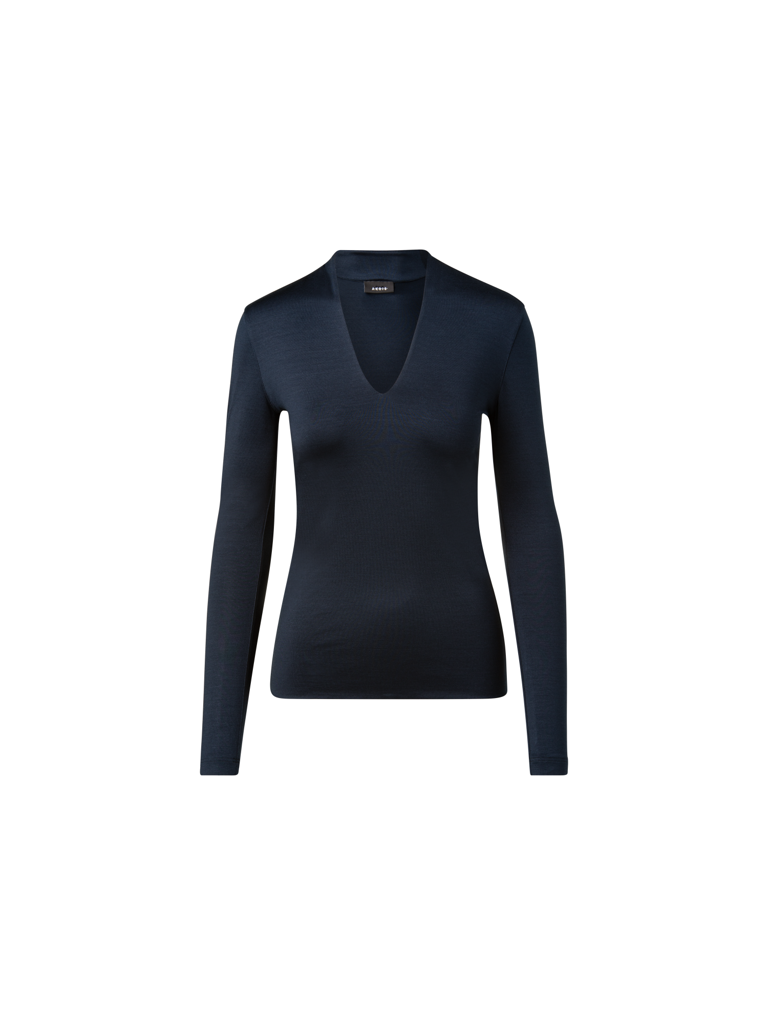 Designer Long Sleeve Shirt in Silk Jersey - navy - blue