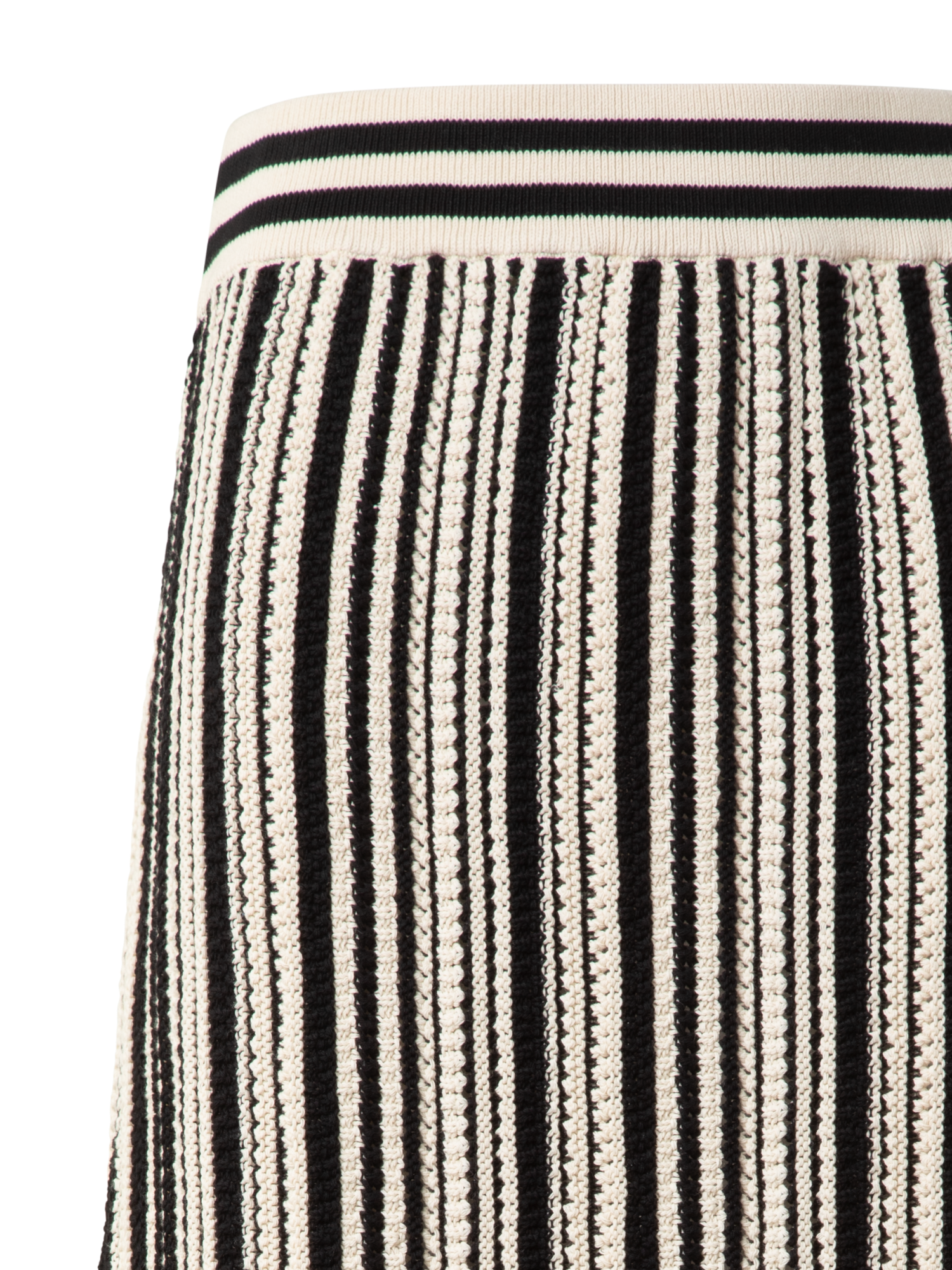 Designer Striped Midi Skirt in Chunky Knit Cotton - black - neutral - multicolor - ecru