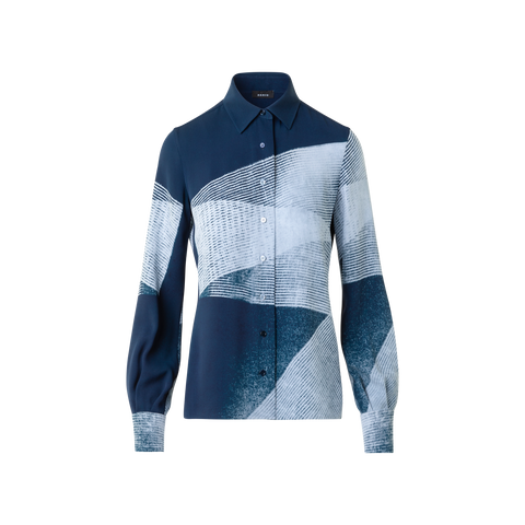 Silk Crêpe Shirt Blouse in Zigzag Print