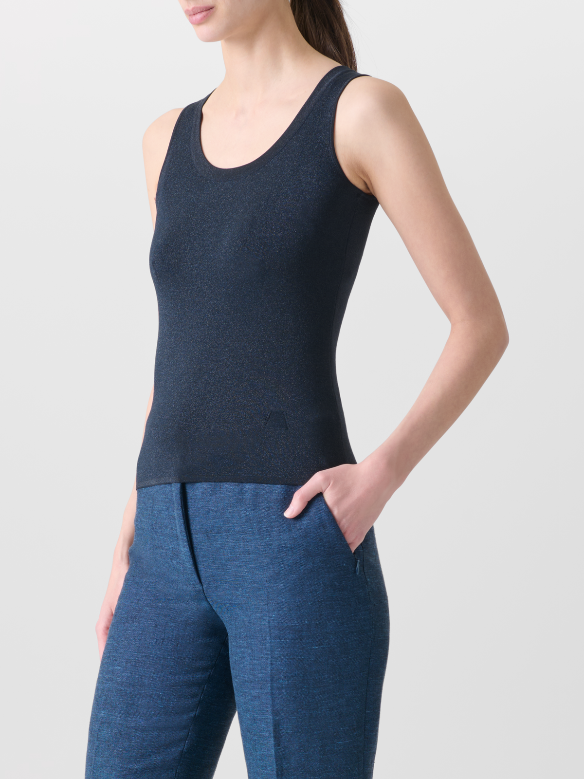 Designer Silk Tank Top with Golden Lurex - neutral - navy - blue #editorial