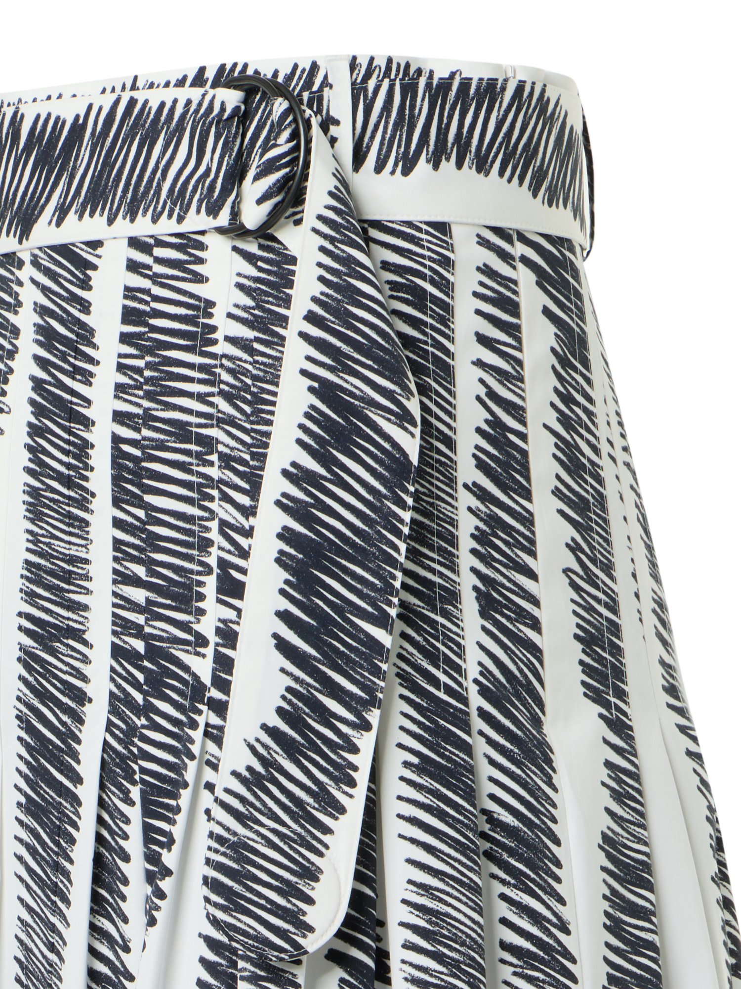 Designer A-Line Scribble Wave Print Pleated Midi Skirt - multicolor - ecru