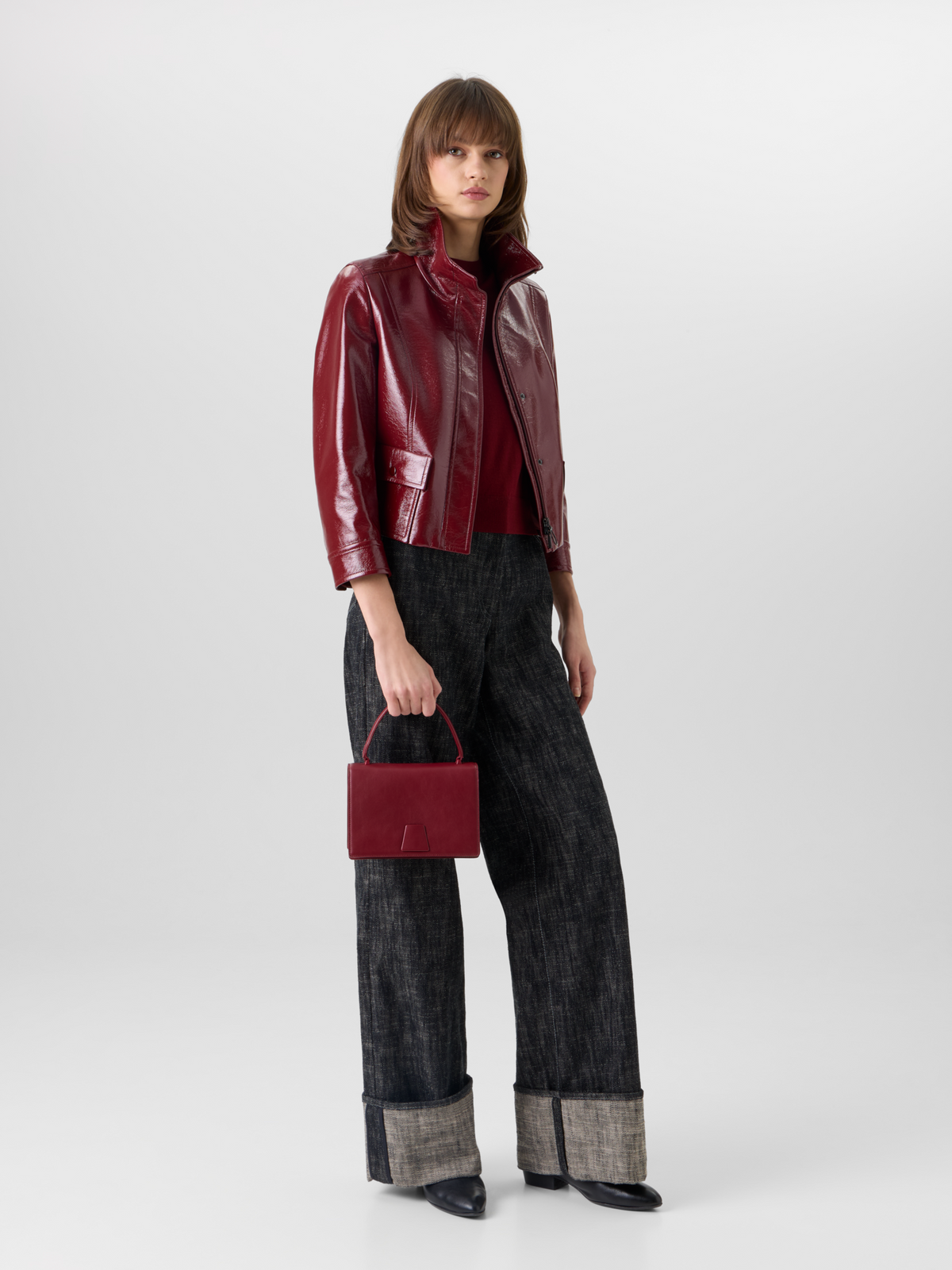 Designer Long-Sleeve Signature Pin-Dot Lamb-Nappa Leather Motorbike Jacket - red #editorial