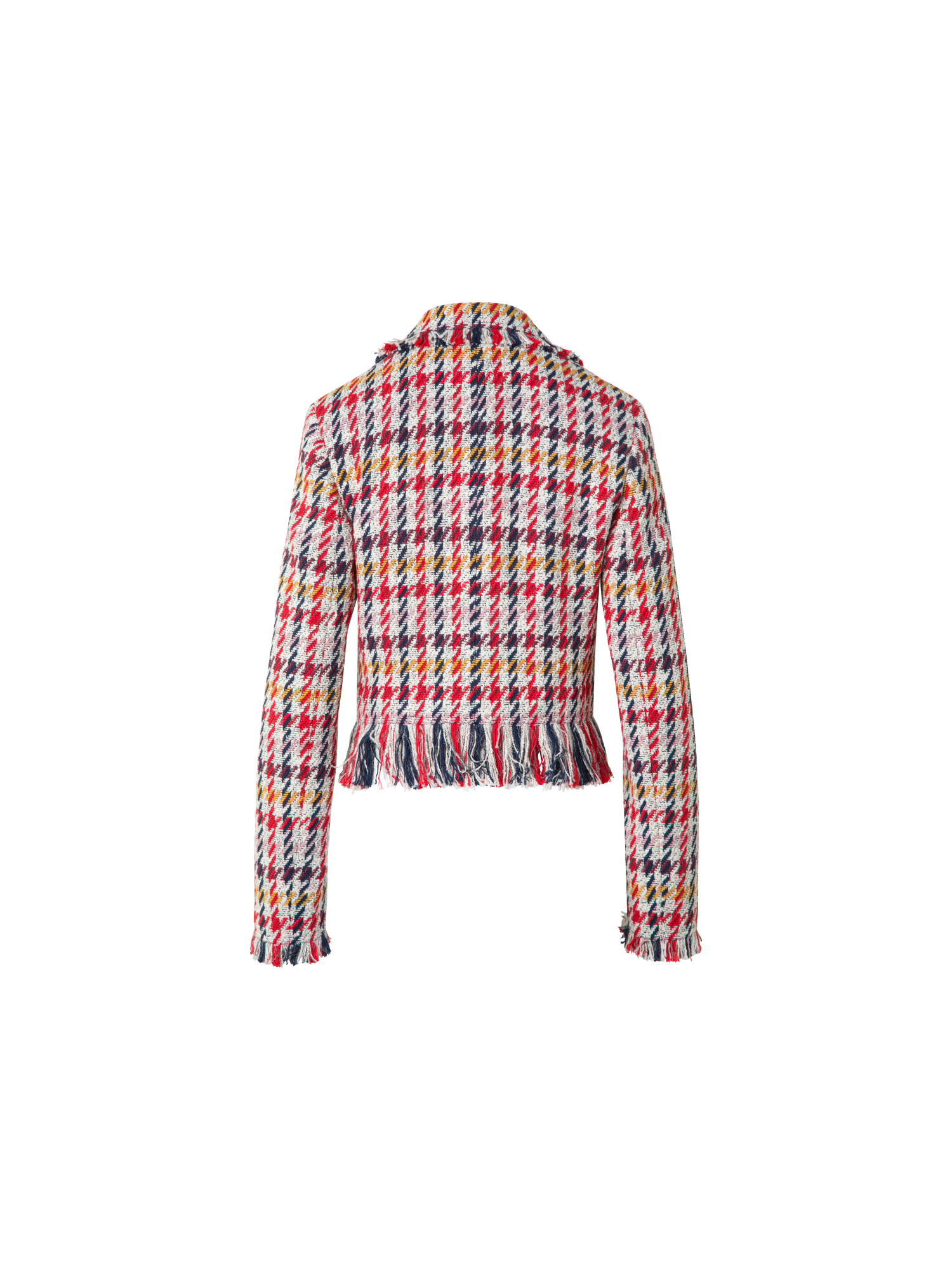 Designer Short Tweed Jacket with Fringes - multicolor - red