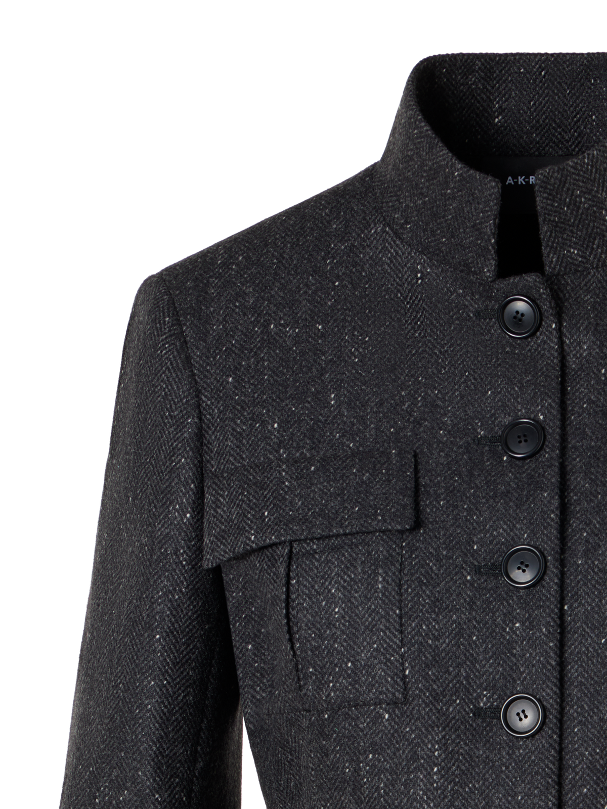 Designer Fitted Herringbone Cashmere Jacket with Four Pockets - grey