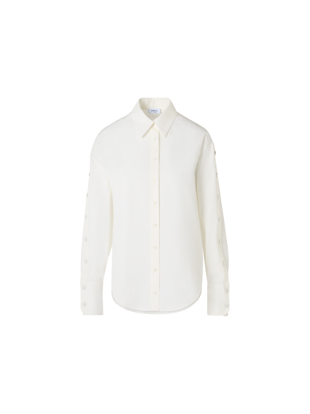 Designer Cotton Poplin Blouse with Snap-Button Slit Sleeves - ecru