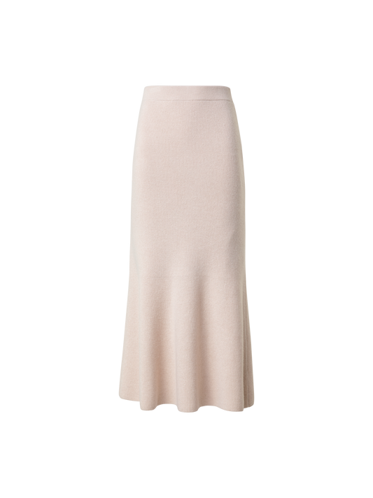 Designer Midi Knit Skirt in Ribbed Cashmere - neutral - beige