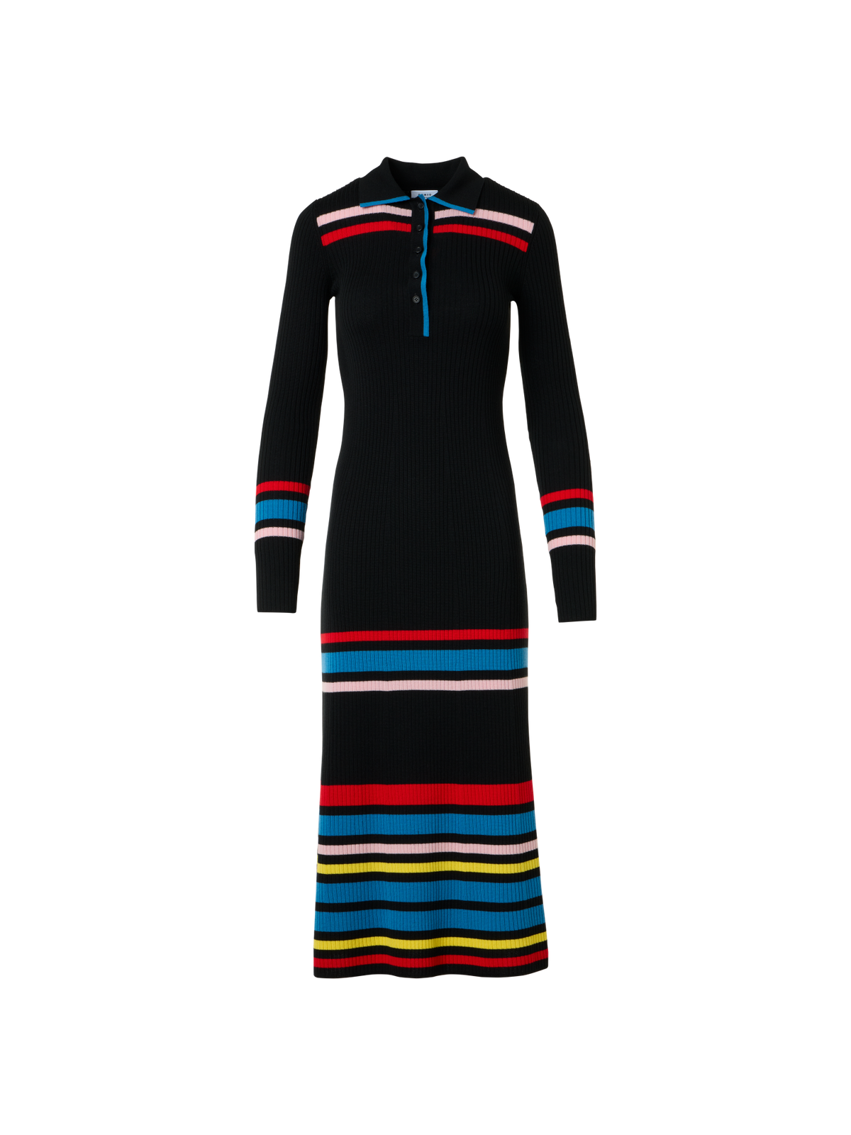 Designer Color-Block Ribbed Knit Polo Dress