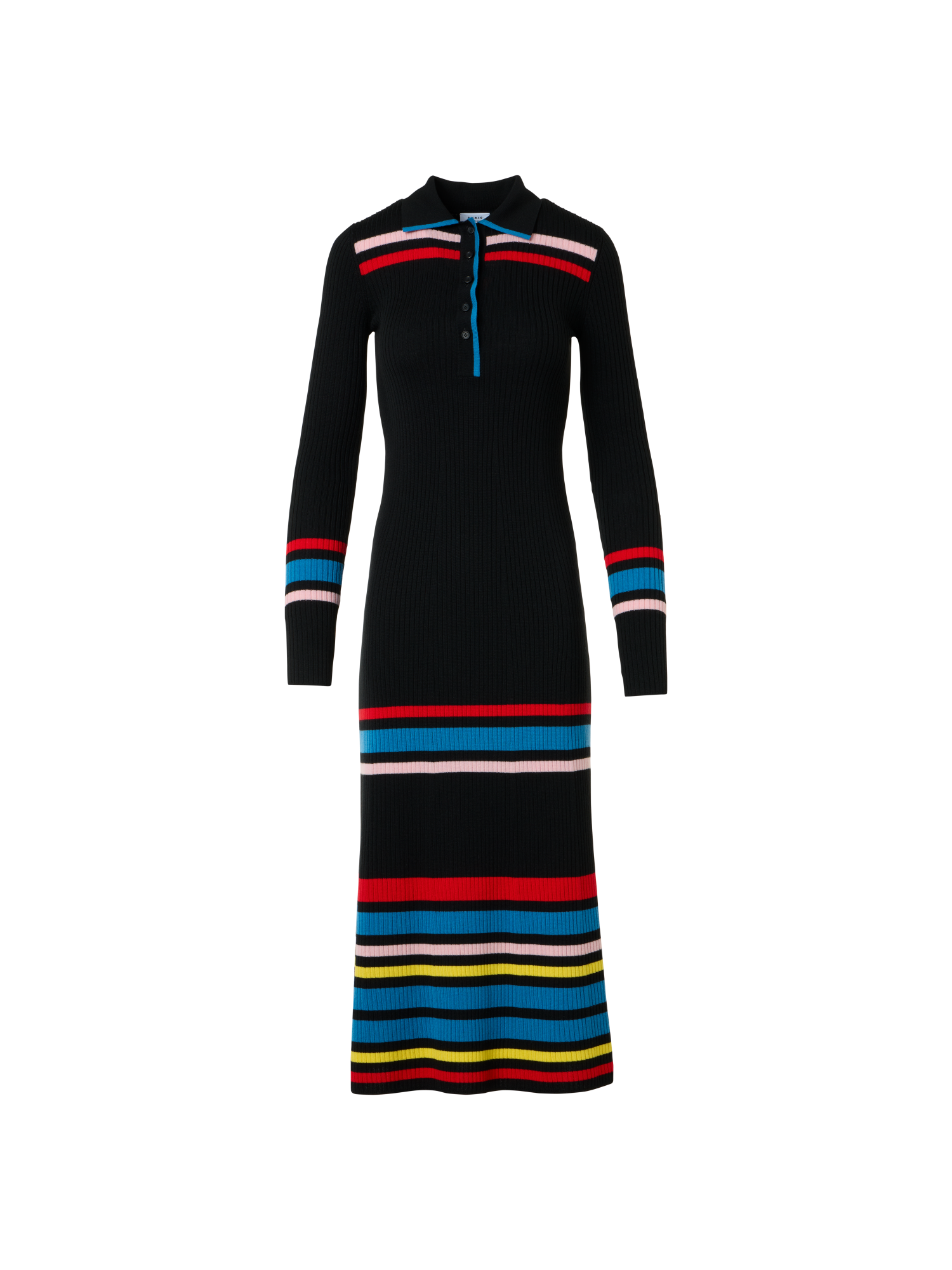Designer Color-Block Ribbed Knit Polo Dress
