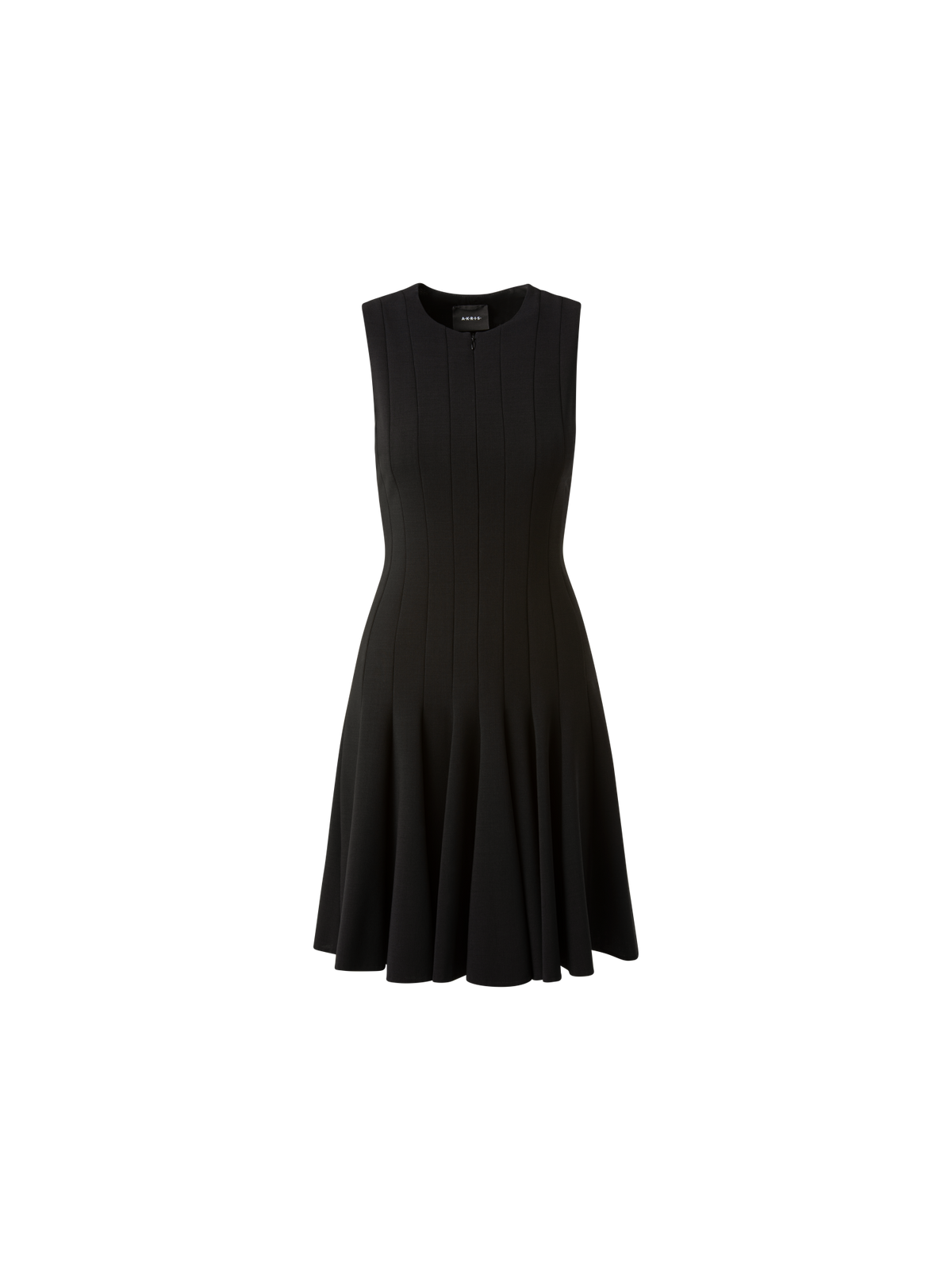 Designer Wool Double-Face Dress with Skaters Pleats - black