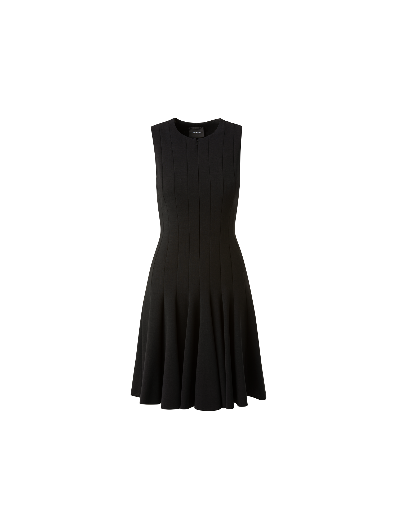 Designer Wool Double-Face Dress with Skaters Pleats - black