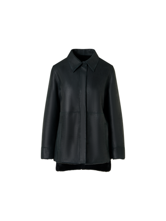 Designer Reversible Merinillo Lambskin Shirt Jacket - black - green