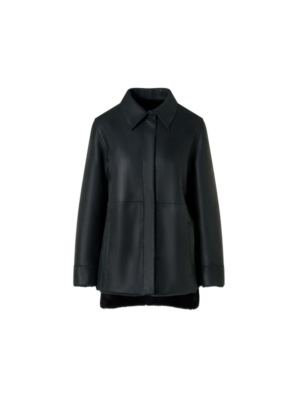 Designer Reversible Merinillo Lambskin Shirt Jacket - black - green