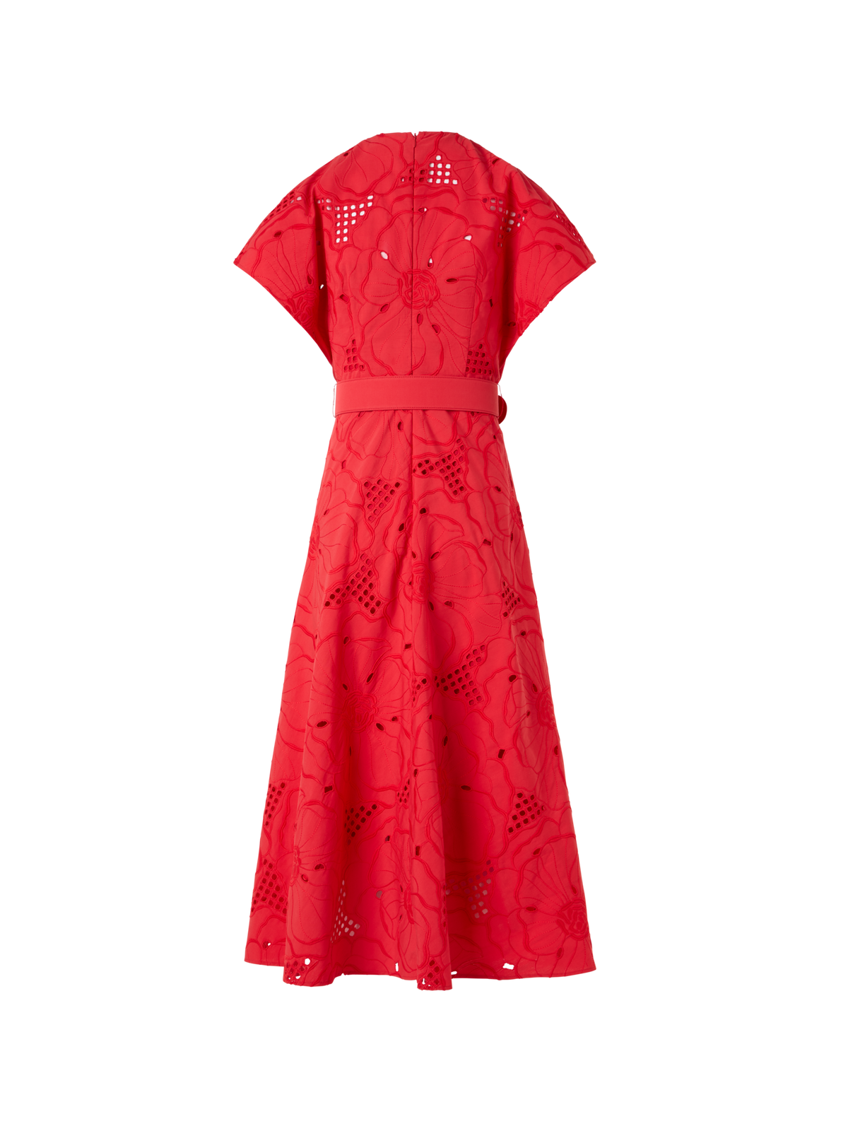 Designer Flower Eyelet Midi Dress - red