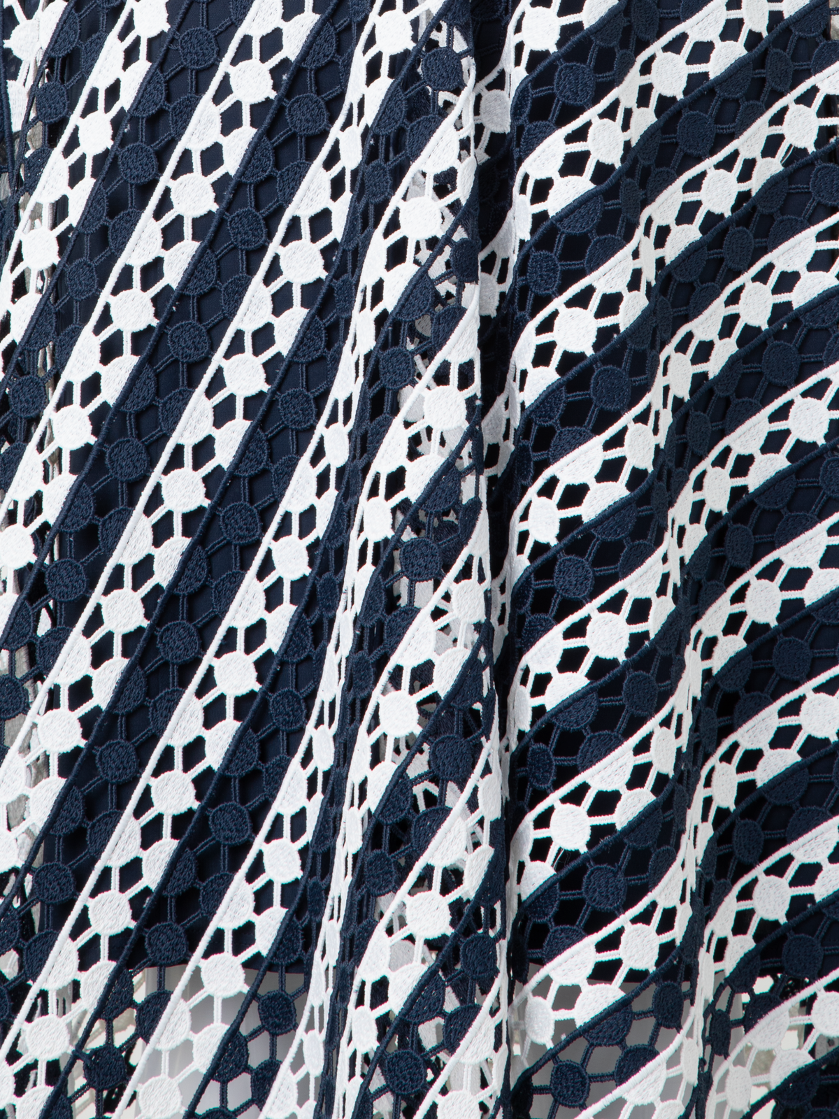 Designer Midi Dress in Stripe Embroidery - navy - blue - multicolor - ecru