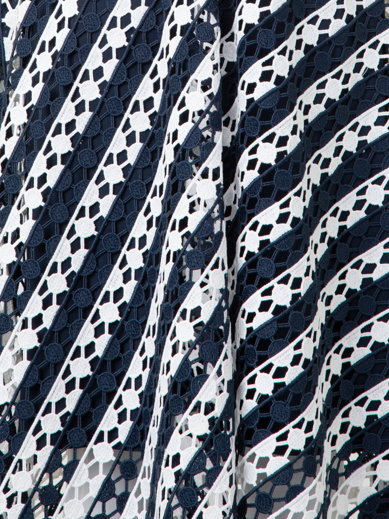 Designer Midi Dress in Stripe Embroidery - navy - blue - multicolor - ecru