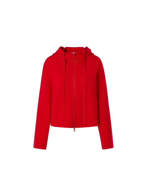 Designer Cropped Milano Knit Hoodie Jacket - red