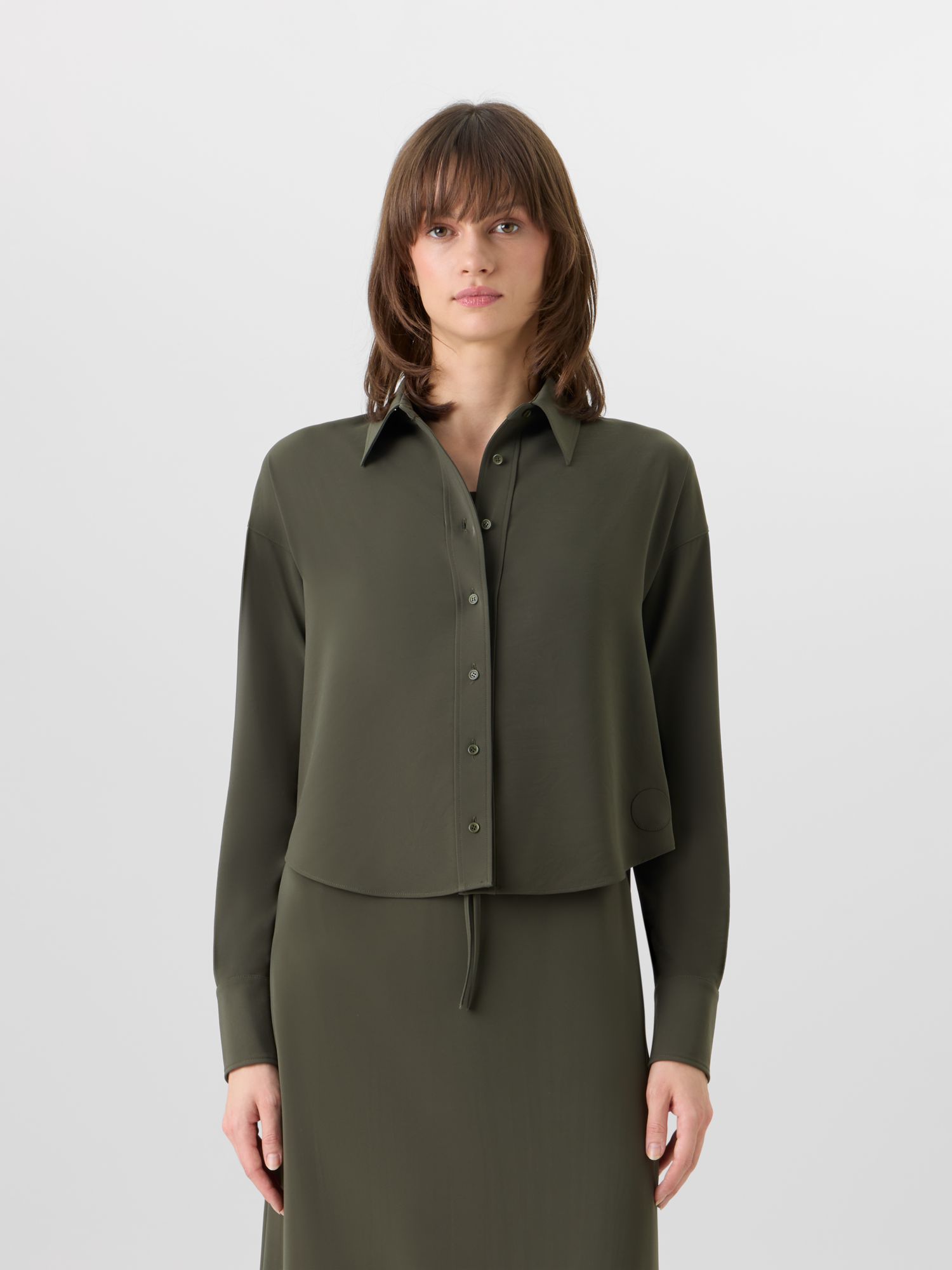 Designer Long-Sleeve Lasercut-Crêpe Blouse - green 