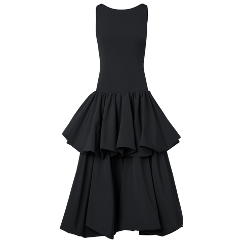 Techno Taffeta Maxi Dress with Flounces