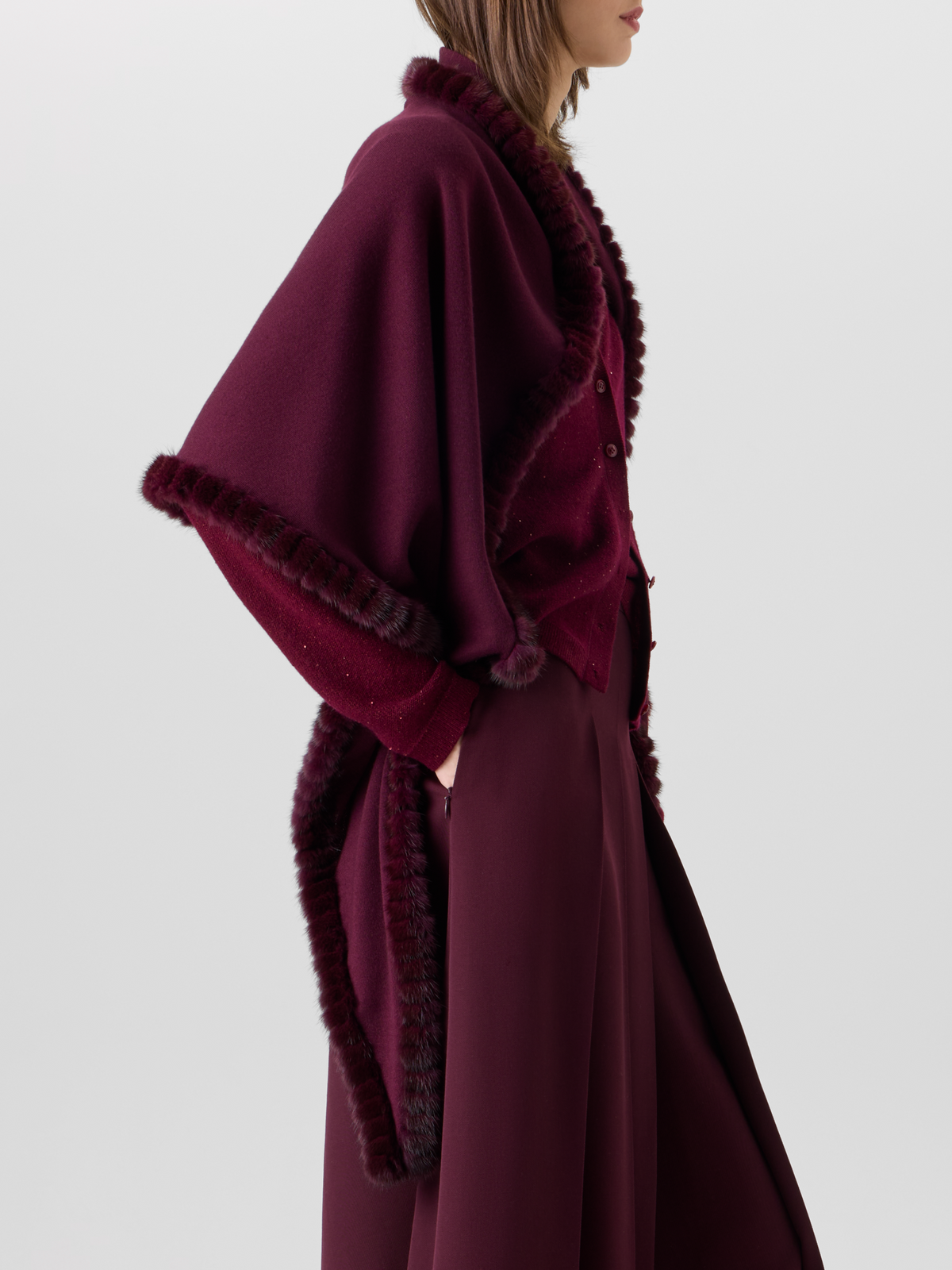 Designer Cashmere Silk Scarf with Mink Trim - red #editorial