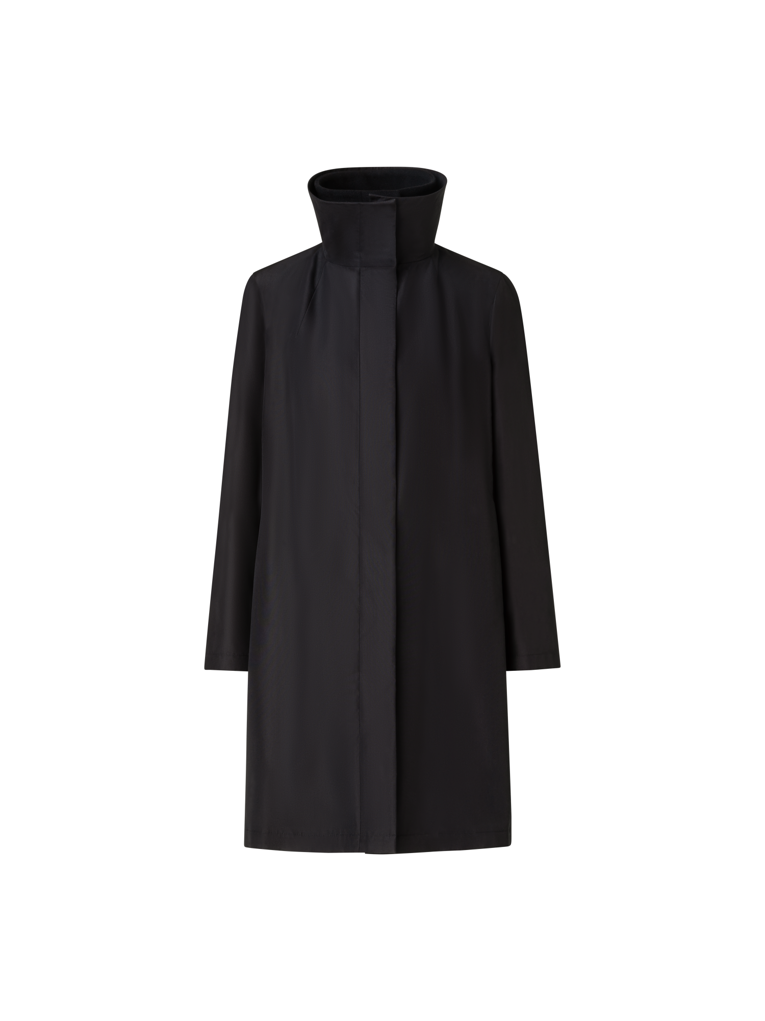 Designer Layered Wool Coat with Removable Silk Layer - black