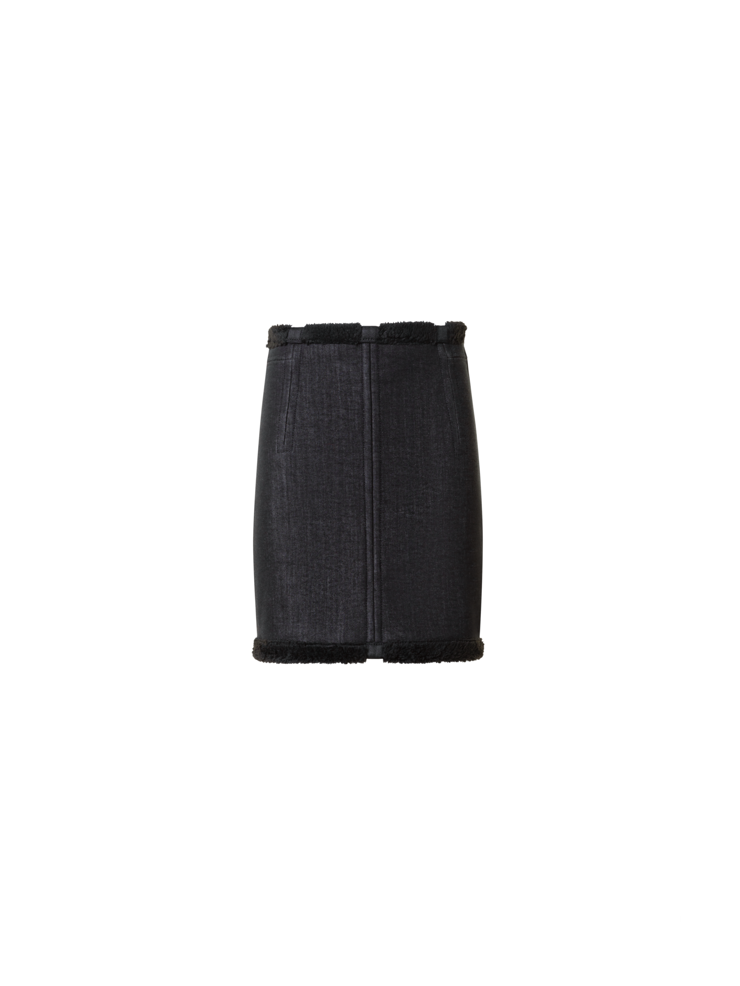 Designer Cotton Denim and Faux Shearling Mini Skirt - black - neutral
